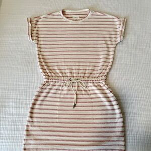 Lou & Grey pink and crème striped dress with pockets.